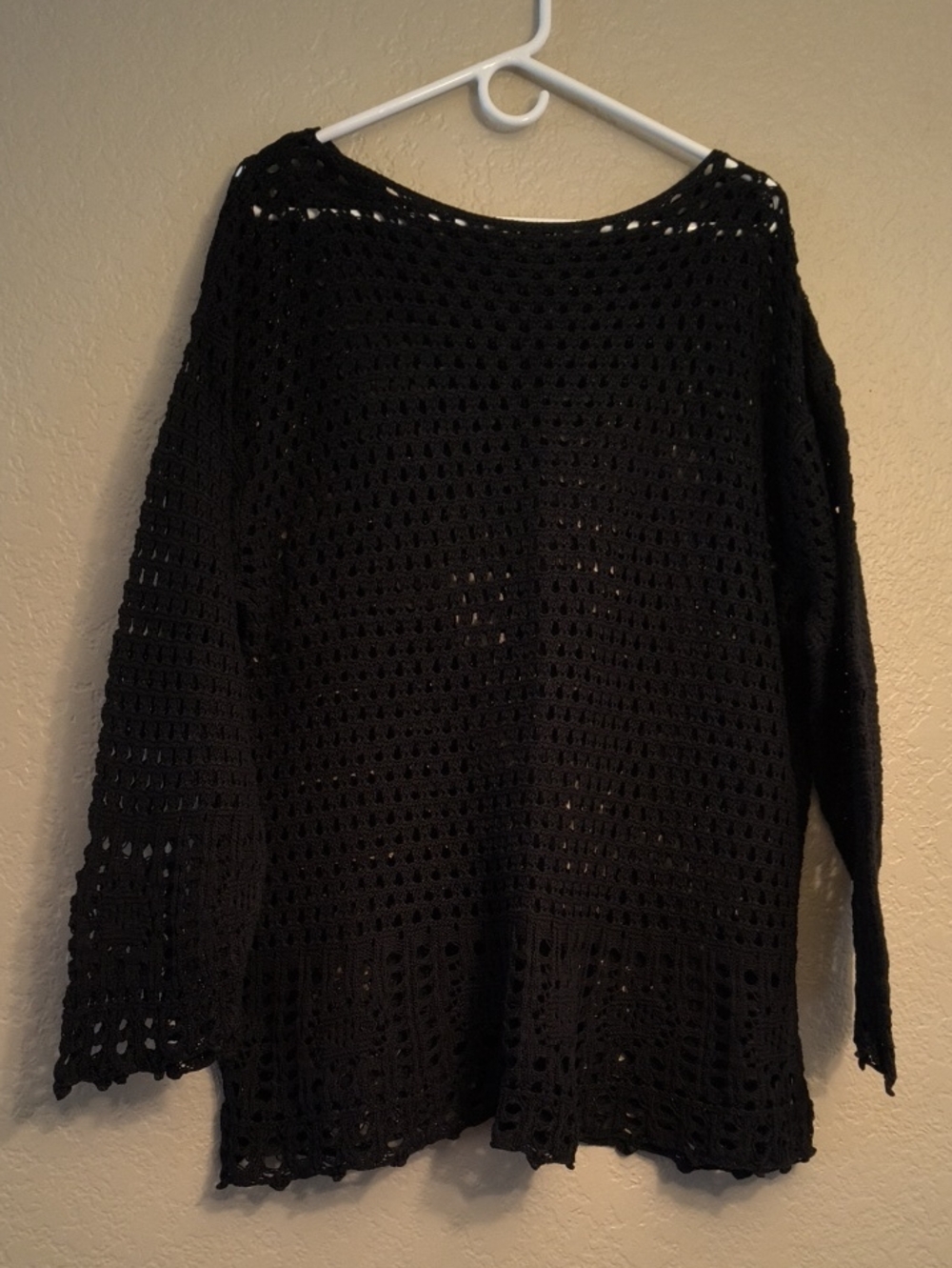 Black Open-Knit 2XL Women's Cover Up Or Sweater
